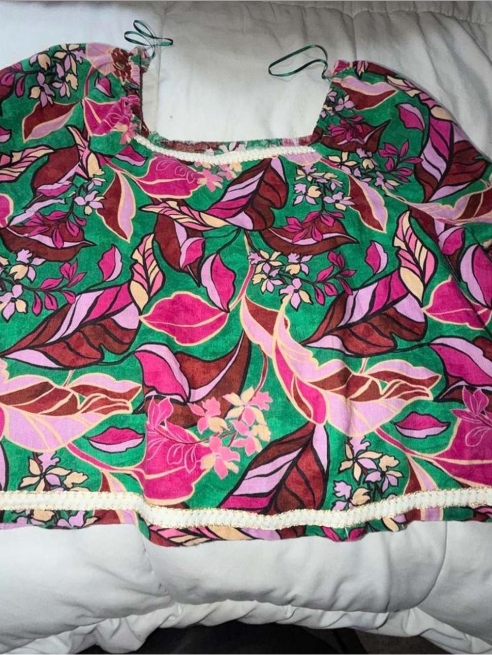 Cynthia Rowley Kids Floral Peasant Top - Green & Pink